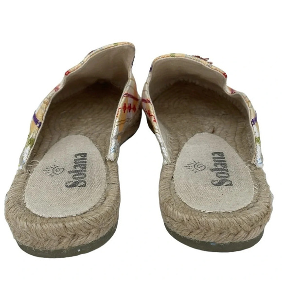 Solana Mules Women's 8 Yellow Cream Checked Embroidered Flats Espadrilles Shoes - Picture 9 of 13